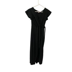 See You Monday Women's Black Flutter Sleeve Open Front Maxi Dress - Medium